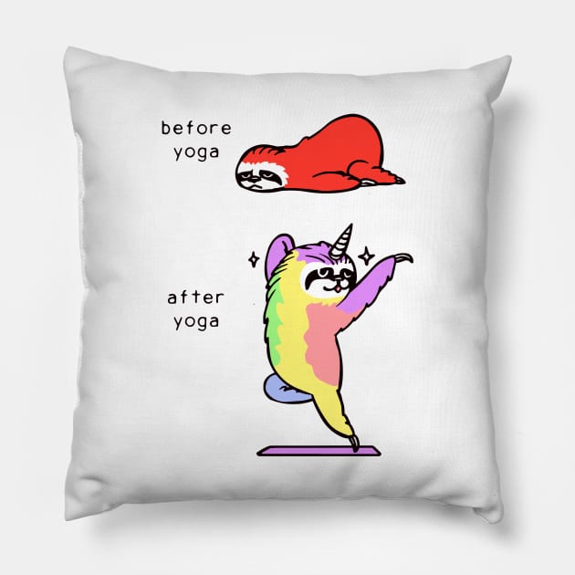 Before And After Yoga Sloth Pillow by AnnetteNortonDesign