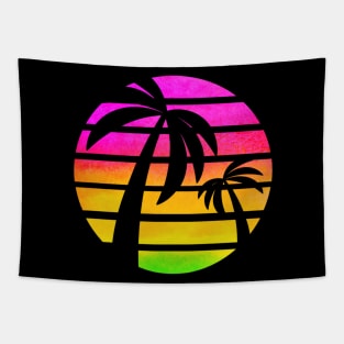 Palm Trees: Retro Vintage Sunset, Pink Rainbow, Watercolors, Neon Colors Tapestry