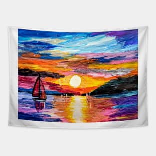 Sailing at sunset Tapestry