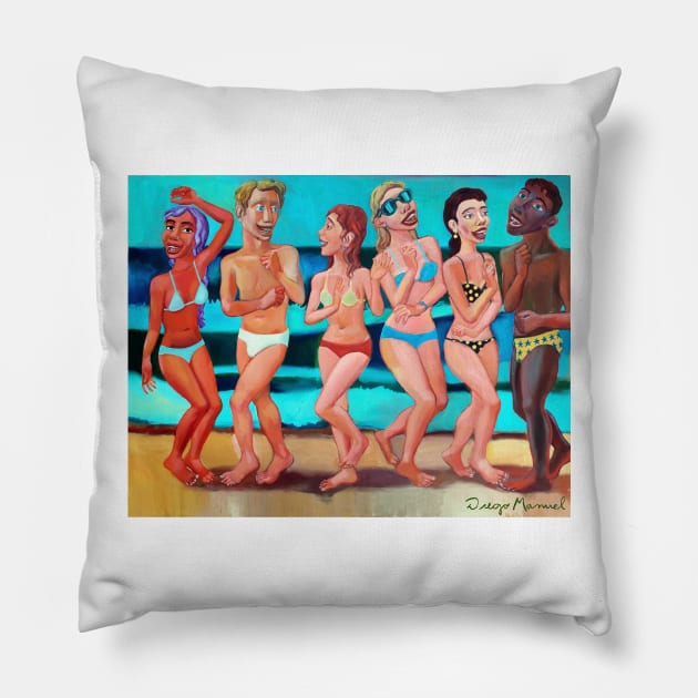 Party on the beach 2 Pillow by diegomanuel