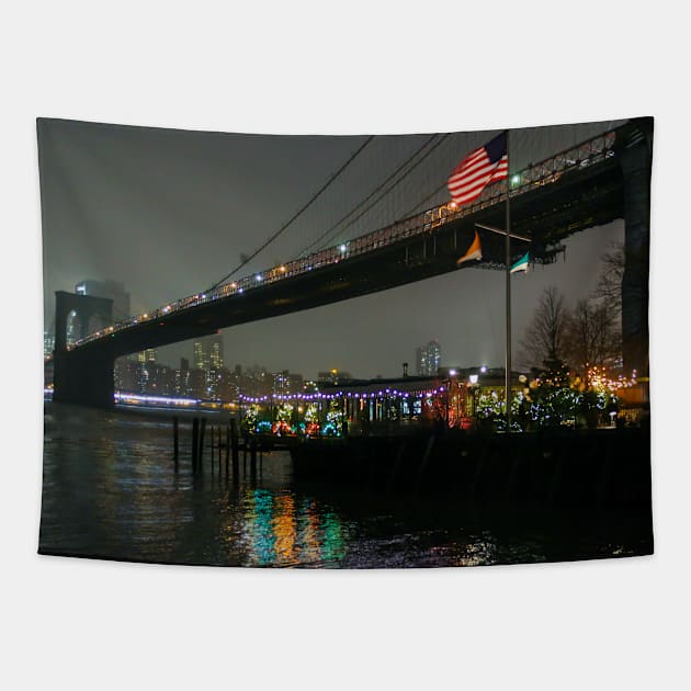 Brooklyn Bridge & American Flag Tapestry by ShootFirstNYC