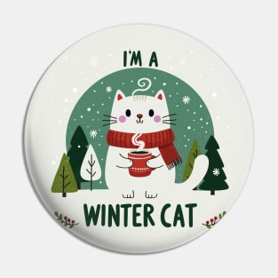 Cute Cat with Chocolate in Snowy Background - I Am a Winter Cat Pin