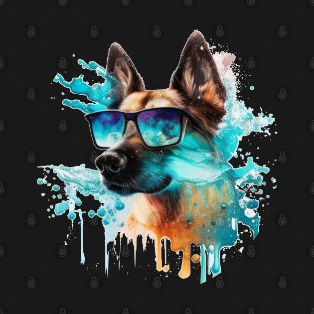 Beautiful German Shepard with sunglasses in water color art  gifts by TheLaundryLady