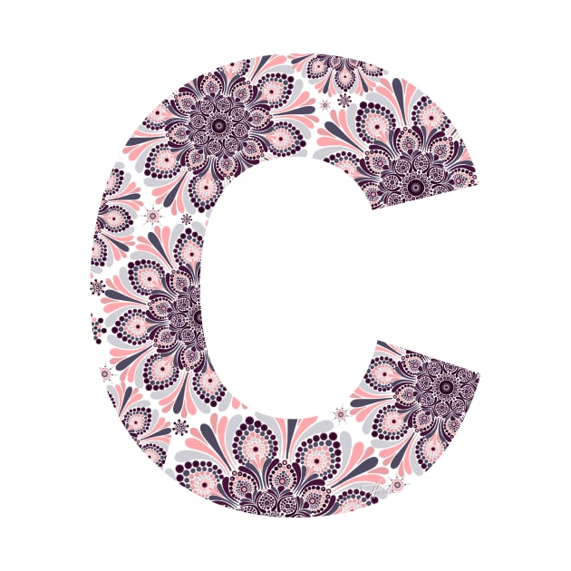 Dark Mandala Letter Capital C Grey by Shaseldine