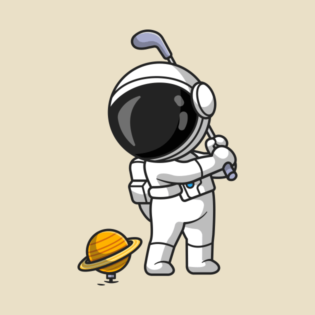 Cute Astronaut Playing Golf Planet Cartoon by Catalyst Labs