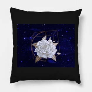 Geometric Gold Rose in Space (Navy Blue) Pillow