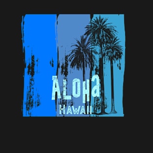 Aloha Hawaii Blue Retro with Palm Trees T-Shirt