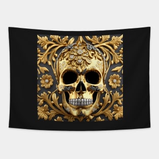 Skull Baroque 3D Jewelry Rococo Gold Bling Floral Tapestry