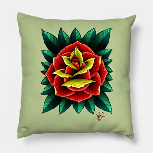 Traditional Tattoo Rose Pillow