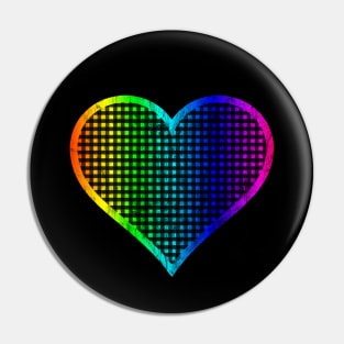 Distressed Rainbow and Black Gingham Heart Pin