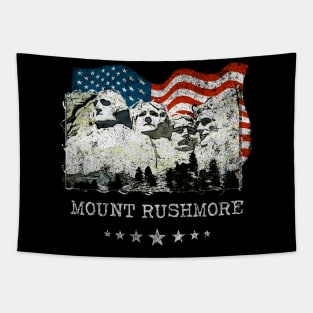 Mount Rushmore Distressed Vintage Patriots Flag Tee Tapestry