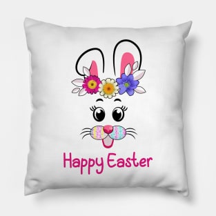 Funny Happy Easter Bunny Rabbit Face Easter Day Women Girls Pillow