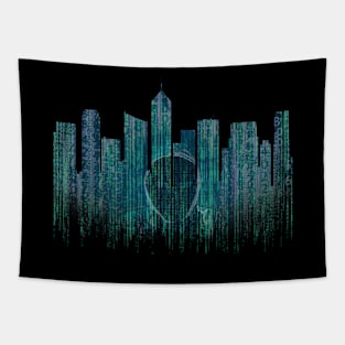 Hacker City Skyline Tapestry