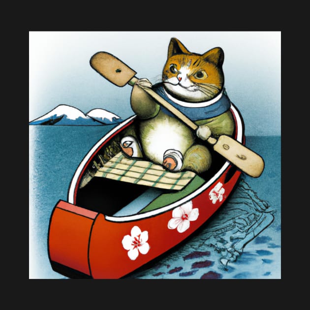 Ukiyo-e cat in canoe by DadOfMo Designs