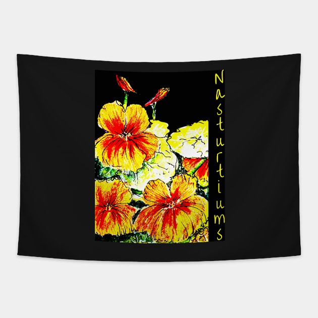 Nasturtiums on Black no Happy Birthday Tapestry by Heatherian