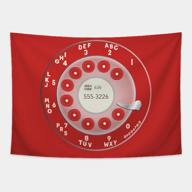 Vintage Retro Red Phone Rotary Dial Funny Phone Number Tapestry by Lyrical Parser