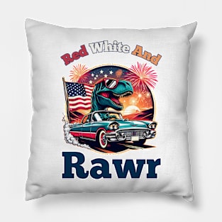 red white and rawr patriotic dino 4th of july Pillow