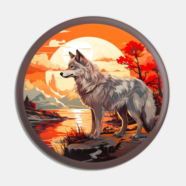 Wolf sunset Pin by Wolf Cove Creations