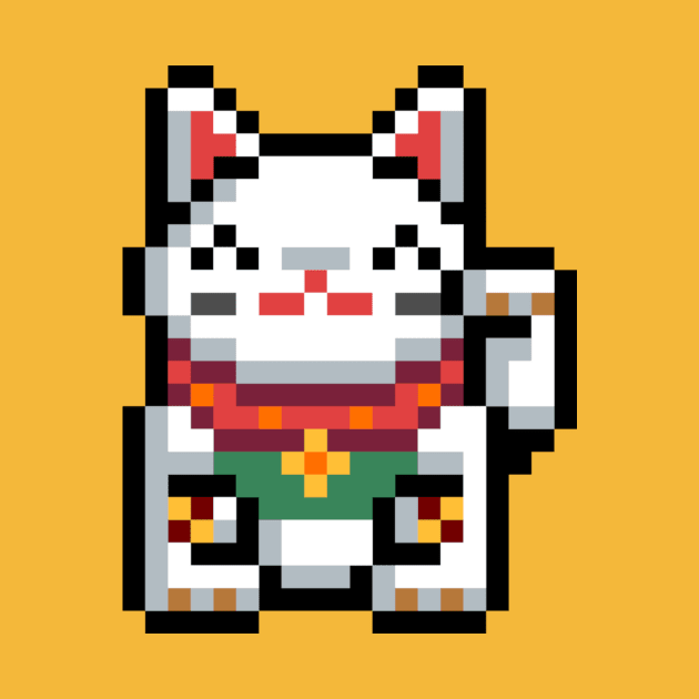 Maneki-Neko Lucky Cat 8-Bit Pixel Art by StebopDesigns