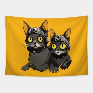 Modern Meows Atomic Age Black Kitschy Cats Tapestry