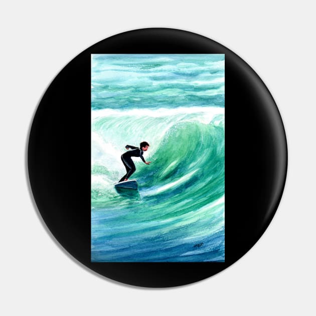Surfing the Wave Watercolor Pin by MMcBuck