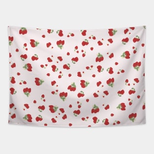 strawberry pattern aesthetic pinterest coquette dollette red yellow Tapestry