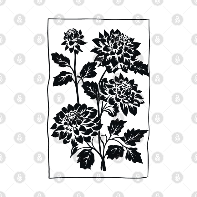 Black Dahlia Flowers Block Print by craftydesigns