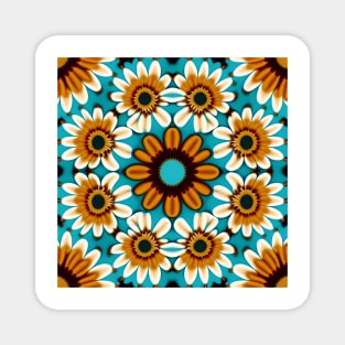 Bohemian Daisy Chain | Aqua with Gold and Brown Daisies Magnet