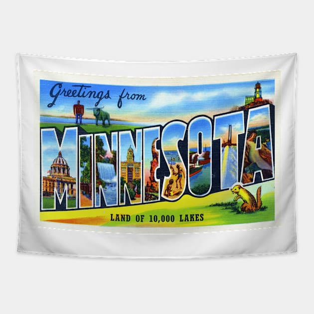 Greetings from Minnesota - Vintage Large Letter Postcard Tapestry by Naves