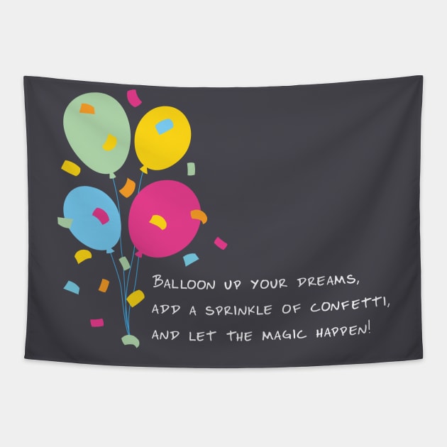 Balloon Up Your Dreams | Pink Yellow Blue Orange Green | Gray Tapestry by Wintre2