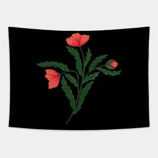 Poppy Flower 2 Green Red Tapestry