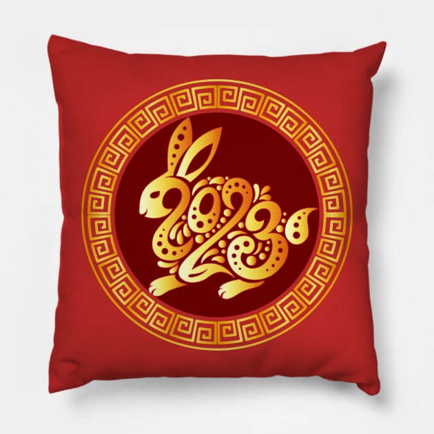 Chinese New Year 2023 - Year of the Yin Yan Rabbit Zodiac Pillow by Gendon Design