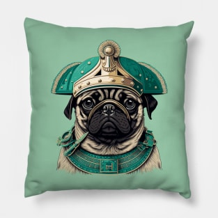 Pug with a Middle Ages Helmet Pillow