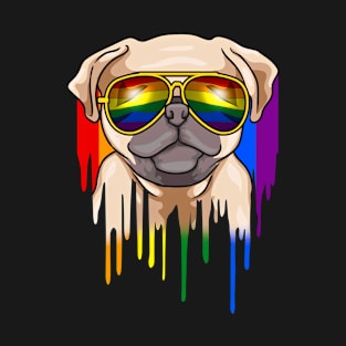 Cute Pug Wearing Rainbow Sunglasses T-Shirt