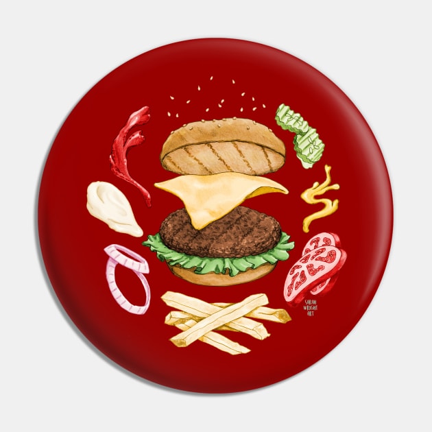 Burger Mandala Pin by SarahWrightArt