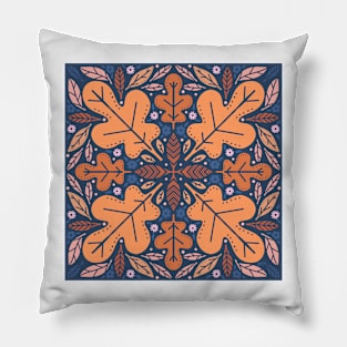 Navy Fall Leaf Kaleidoscope Pillow