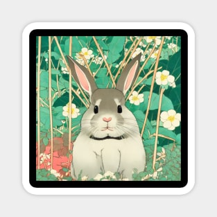 Flower Journey with the Cottagecore Grey American Fuzzy Lop Rabbit Bunny Magnet