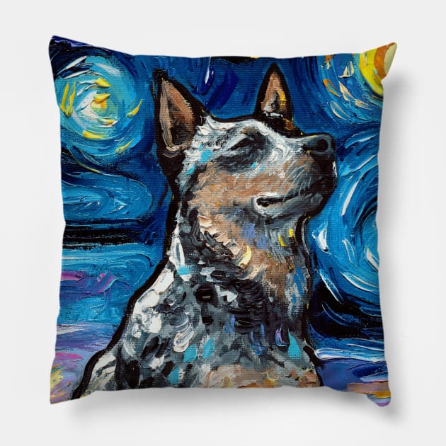 Blue Heeler Night Portrait Pillow by sagittariusgallery