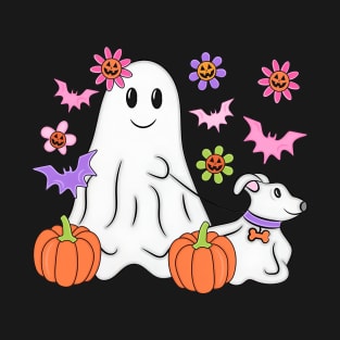 Funny Ghost Walking Dog Ghost Dog Happy Halloween Night T-Shirt