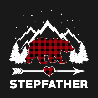 Stepfather Bear Buffalo Plaid Matching Family Christmas Pajama T-Shirt