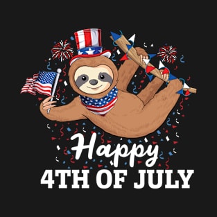 Hanging Sloth American Flag hat fireworks USA 4th Of July T-Shirt