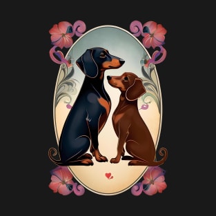 Love Dachshund Valentine Dayes Art Nouveau T-Shirt