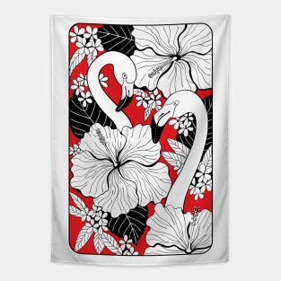 Flamingos, tropical flowers and leaves Tapestry