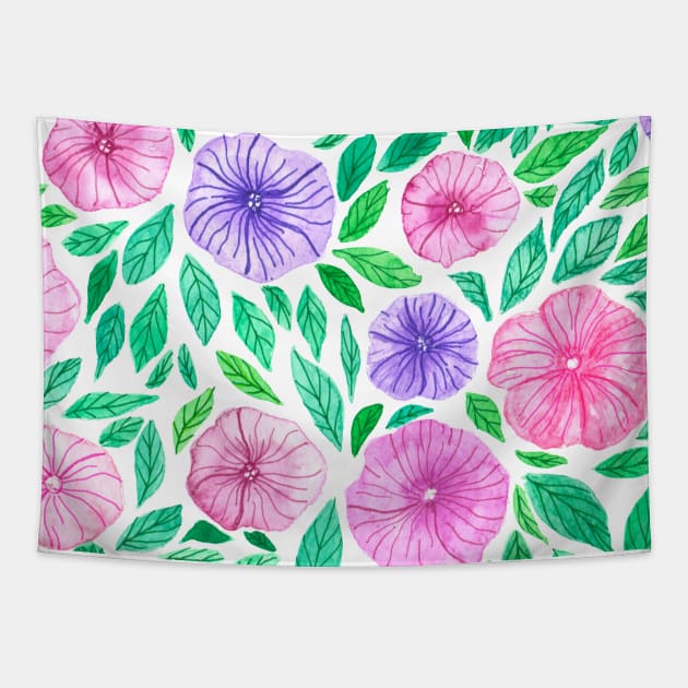 Watercolor petunia garden Tapestry by katerinamk