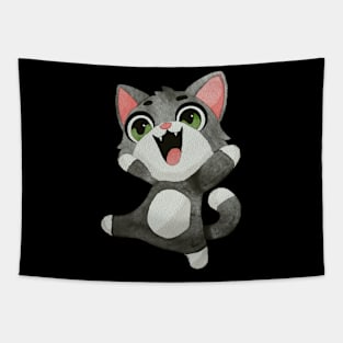 Very happy black and white kitty Tapestry