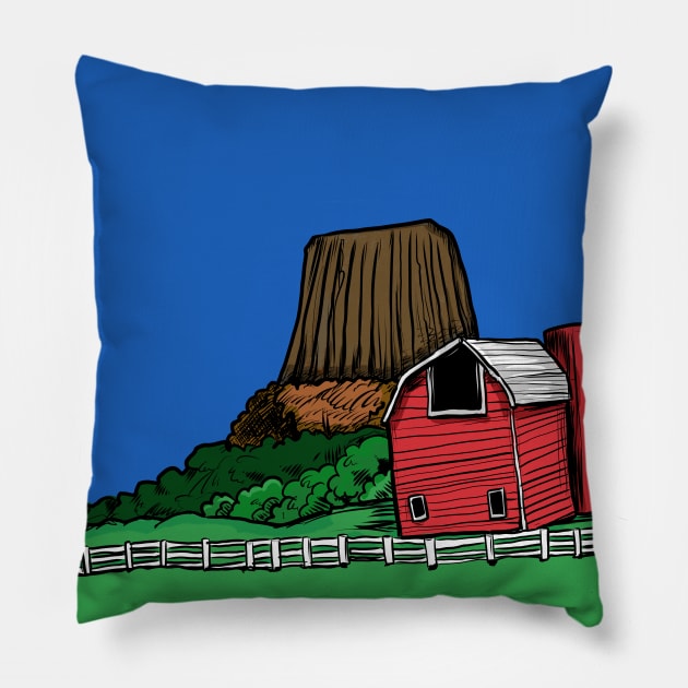 Devils Tower Wyoming and a Red Barn Pillow by silentrob668