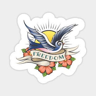 Old School Tattoo with Bird and Wording Freedom Magnet