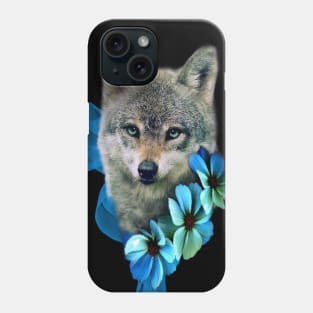 Cute Baby Wolf with blue Flowers Phone Case