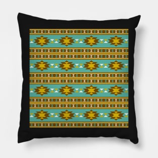 Aztec Pattern Blue and Olive Green Pillow