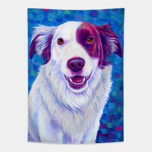 Colorful Red and White Border Collie Dog Tapestry